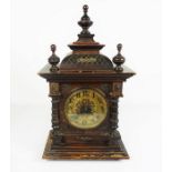 Late Victorian Oak Mantel Clock, Having a twin train movement, 53cm high