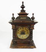 Late Victorian Oak Mantel Clock, Having a twin train movement, 53cm high