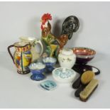 Collection of Decorative China, To include a Majolica Jug, Italian style Cockerel Figure, Maling