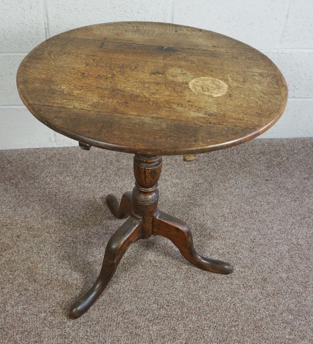 George III Oak Tripod Table, Circular snap top, 68cm high, 63cm wide