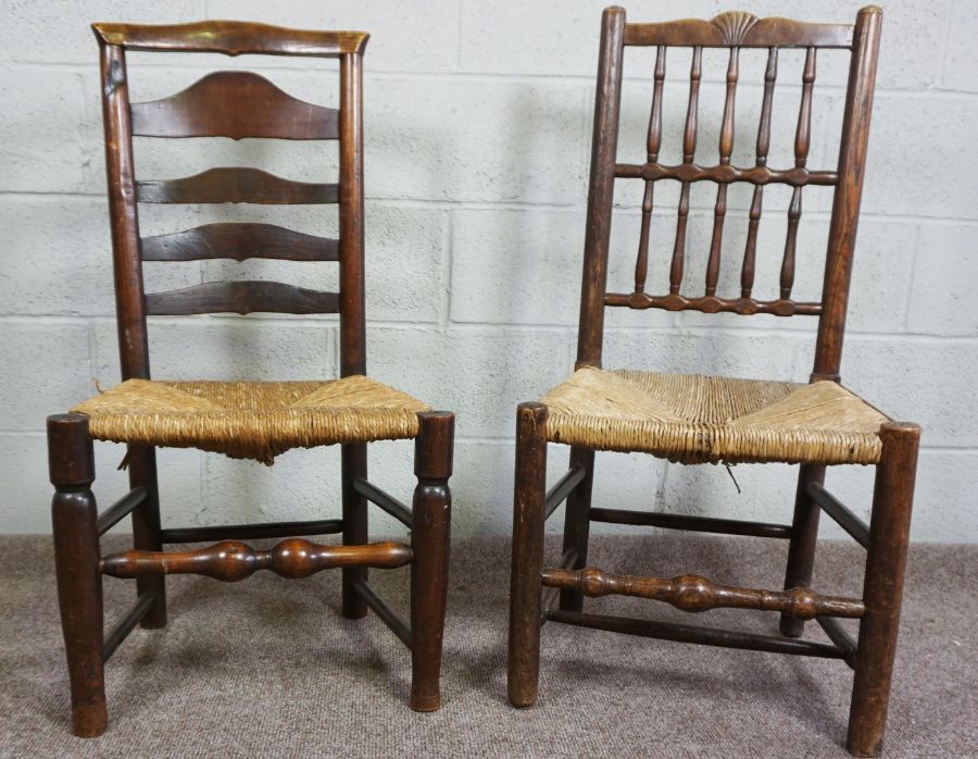 Two Lancashire Style Oak Kitchen Chairs, 19th Century, Both having woven rush seats, 91cm, 97cm high - Image 2 of 7