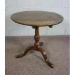 George III Oak Tripod Table, Circular snap top, 69cm high, 65cm wide