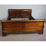 Hardwood King Size Bed, Having side rails and slats, Larger bed end 90cm high, 191cm wide