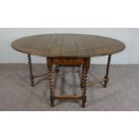 Oak Gate Leg Table with Barley Twist Legs, In 17th Century style