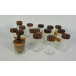 Collection of Vintage Glass Spice Jars, Three having labels, All with turned wooden lids,