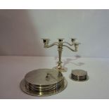 Silver Plated Set of 6 Coaster and Place mats, and a central silver plated candelabra