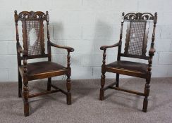 Pair of Oak & Bergere Carver Chairs, Circa Early 20th Century, 112cm high (2)Condition reportOld
