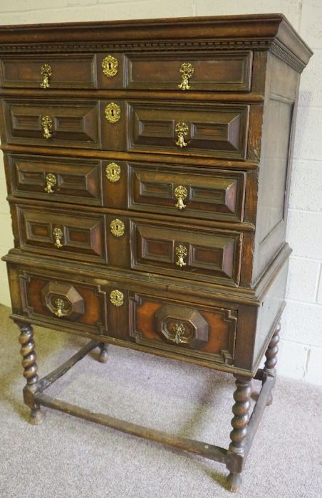 Charles II Oak Chest on Stand, Circa Late 17th Century, Having four long drawers above two small - Image 3 of 8