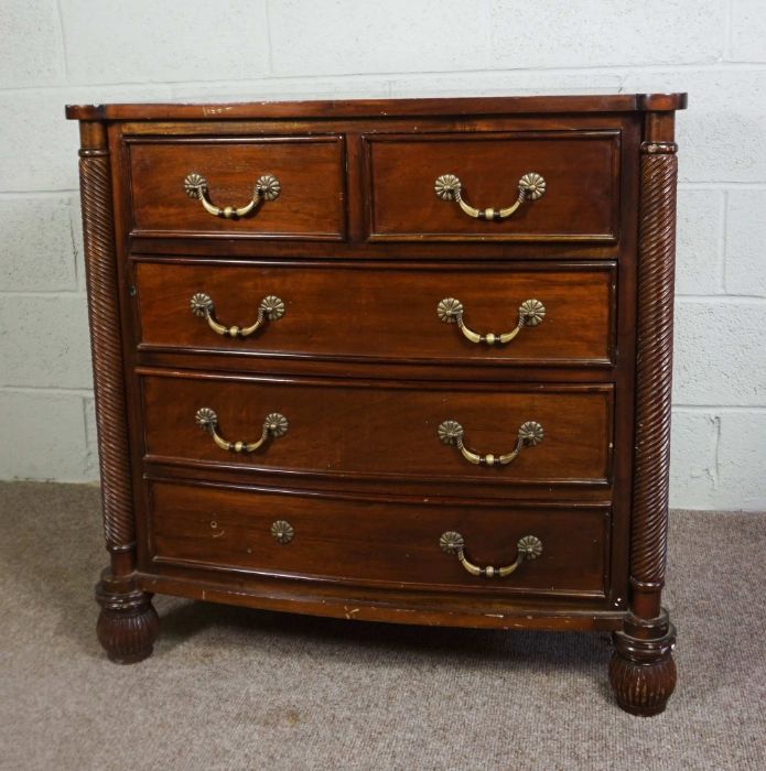 A George IV style reproduction chest of drawers, modern, with two short and three long drawers, with - Image 2 of 5