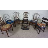 Three Georgian style dining chairs, together with three other assorted chairs (6)