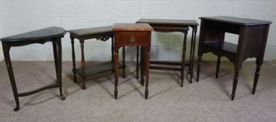 A group of assorted small occasional tables, 20th century, including a bedside table, nest of two