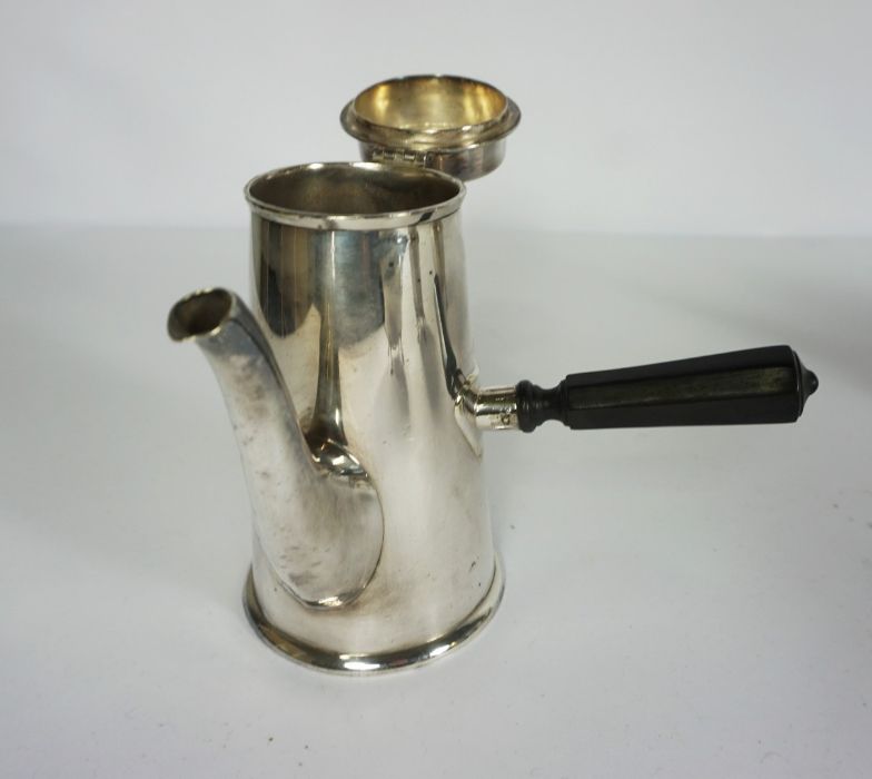 A silver plate four piece tea and coffee service, comprising a tea pot, coffee pot with wooden - Image 2 of 3