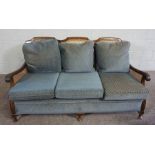 Early 20th Century Mahogany Three Piece Bergère Suite, three seat settee and pair matching
