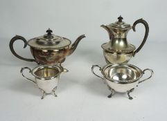 A Late Victorian Silver Plate Four Piece Tea Service, Of semi ovoid form with gadrooned borders on
