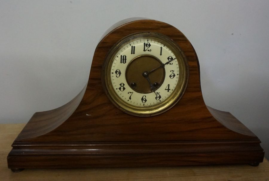 Walnut Cased Mantle Clock on domed form with ball feet - Image 3 of 5