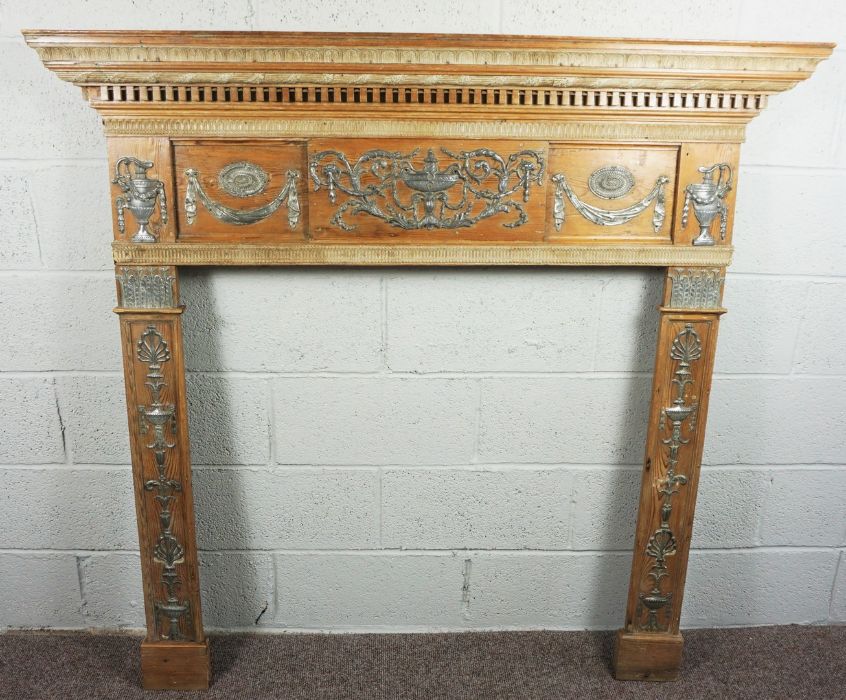 A George III Pewter Mounted Pine and Gesso Fire Surround,