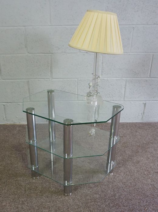 Modern Glass Four Tier Etagere And a Modern Lamp - Image 7 of 8