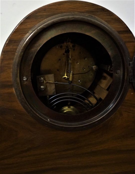 Walnut Cased Mantle Clock on domed form with ball feet - Image 5 of 5