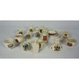 A collection of assorted crested china, including Arcadian ware figure of a clown, and other similar