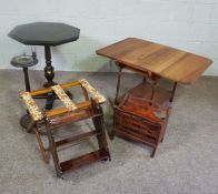 A quantity of assorted objects including a folding serving table, pub table, ash tray stand,