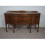 A George III style mahogany sideboard, reproduction, 20th century, with two drawers, flanked by