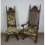A pair of Renaissance style stained and turned 'throne' chairs, by family association from a USA