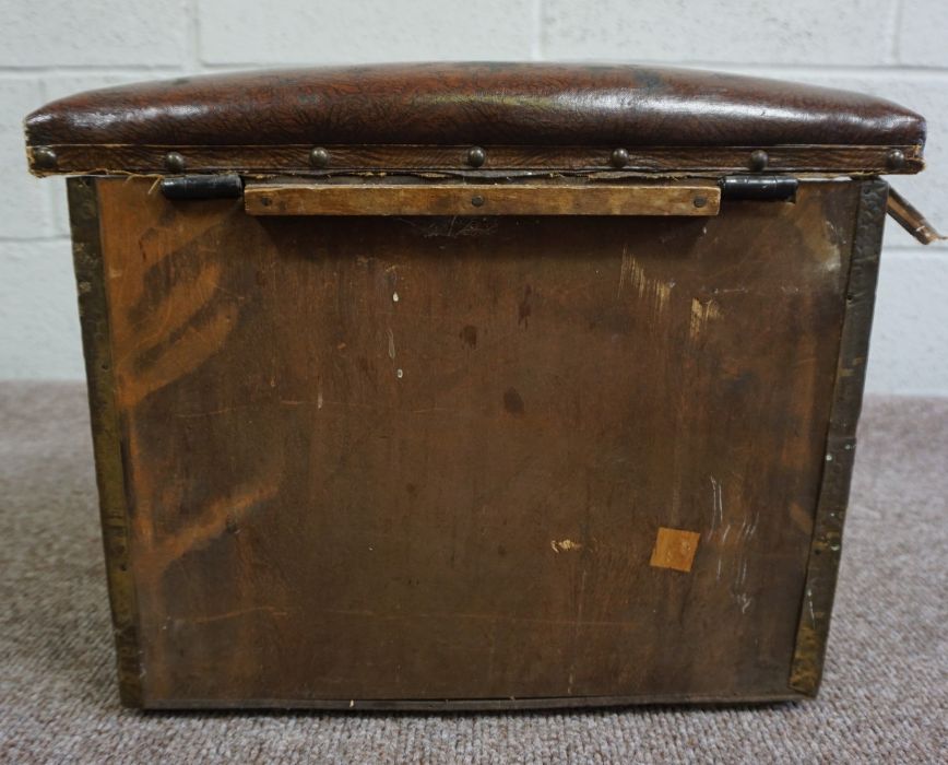 A brass sided coal box with hinged and upholstered top, 33cm high - Image 3 of 3