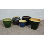 Collection of Glazed Plant Pots, Various Colours and Sizes, 20cm - 30 cm high (5)