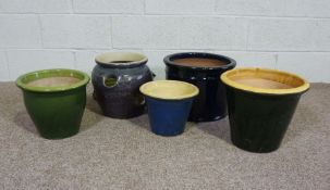 Collection of Glazed Plant Pots, Various Colours and Sizes, 20cm - 30 cm high (5)