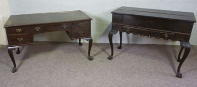 A George III style reproduction desk, 20th century, with rectangular top over an arrangement of five