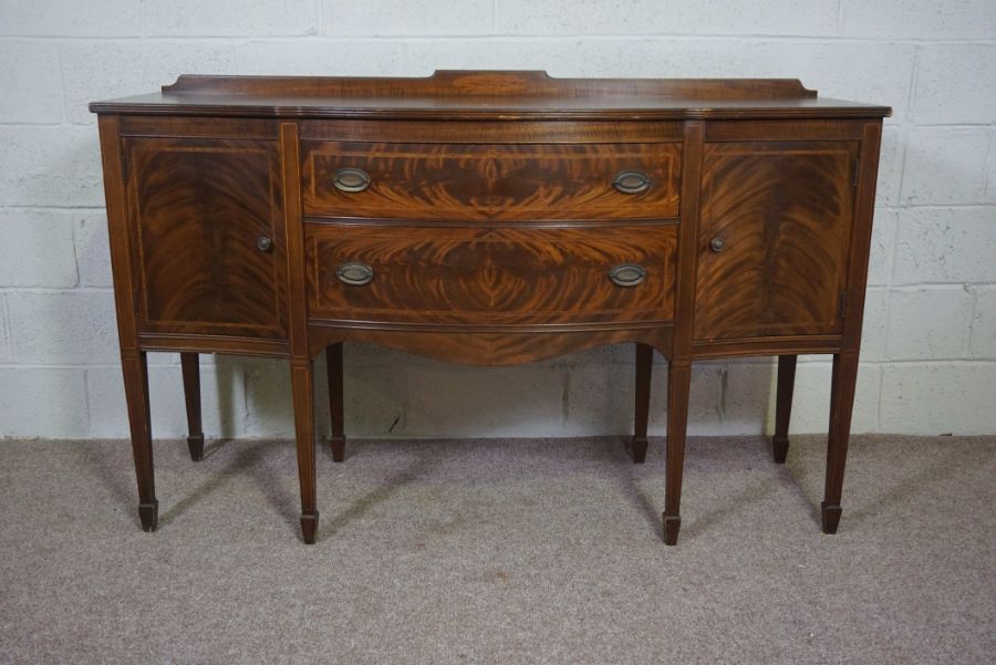 A George III style mahogany sideboard, reproduction, 20th century, with two drawers, flanked by - Image 2 of 4