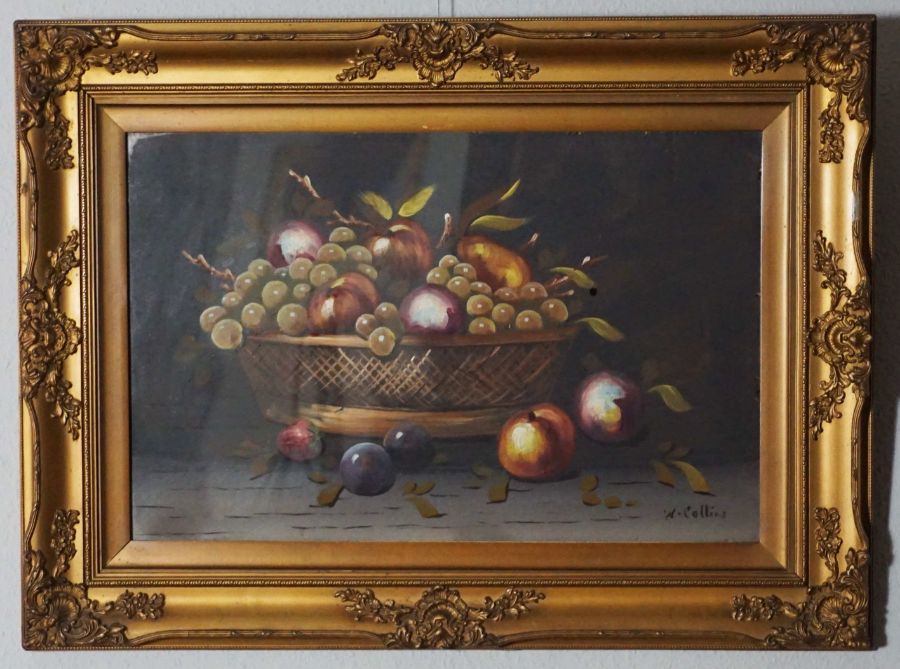 British School, early 20th century Still life of fruit in a basket oil on canvas, unsigned - Image 3 of 3