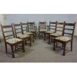 A set of eight provincial Jacobean style oak dining chairs, early 20th century, comprising six