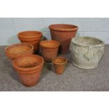 Collection of Terracotta Plant Pots with a Composition Stone Plant Pot, 15cm - 36 cm high (7)