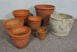 Collection of Terracotta Plant Pots with a Composition Stone Plant Pot, 15cm - 36 cm high (7)