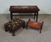 A tapestry topped duet stool and two footstools (3)