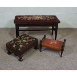 A tapestry topped duet stool and two footstools (3)