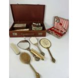 A quantity of assorted objects including a dressing table set, a mixed group of coins, a Jubilee