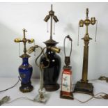 Five assorted table lamps, including a brass Corinthian column two light table lamp (5)Condition