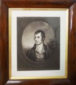 An engraving of Robert Burns, after Alexander Nasmyth, in rosewood frame, with a small Burns print