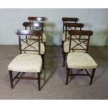 A set of six George III style bar backed mahogany dining chairs, with x mounded seat backs and