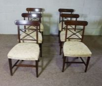 A set of six George III style bar backed mahogany dining chairs, with x mounded seat backs and