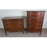 A Victorian style five drawer chest of drawers, together with a matching three drawer chest, both