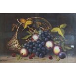 British School, early 20th century Still life of fruit in a basket oil on canvas, unsigned