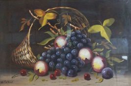 British School, early 20th century Still life of fruit in a basket oil on canvas, unsigned