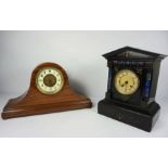 A Victorian slate cased mantel clock, in the classical style, 34cm high; together with a walnut