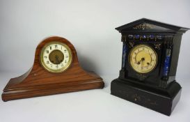 A Victorian slate cased mantel clock, in the classical style, 34cm high; together with a walnut