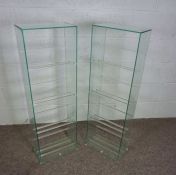 Two glass shoe racks, contemporary, 107cm high, 37cm wide (2)