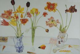 5 assorted pictures, including a coloured photo chromolithograph after Elizabeth Blackadder (5)