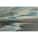 After Sir Peter Markham Scott, CH, CBE, DSC & Bar, FRS, FZS, 1909 - 1990 (British) Pintails Dropping